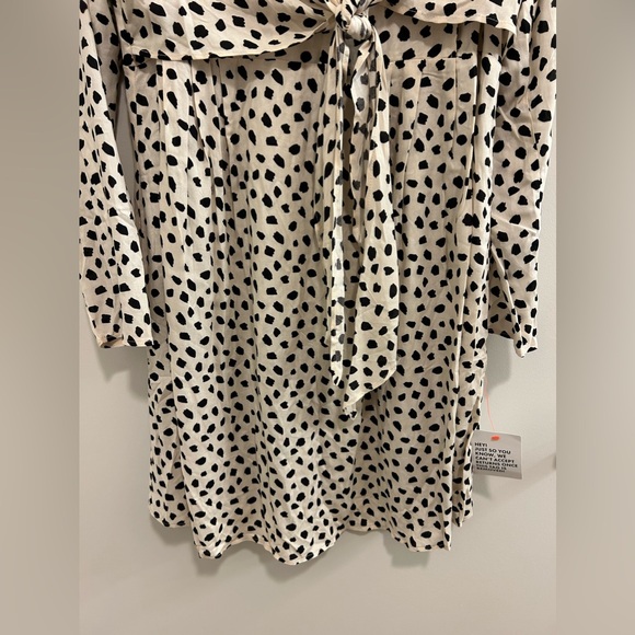 NWT ASOS Cream and Black Polka Dot Long Sleeve Dress Tie in Front - Picture 3 of 11